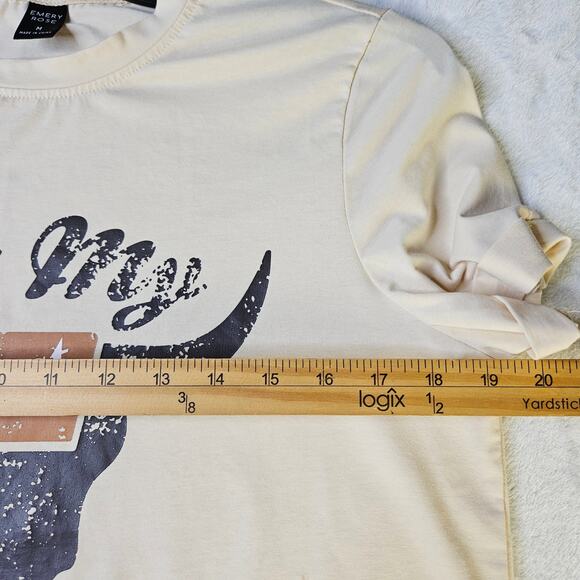 Emery Rose Not My First Rodeo Graphic Tee Shirt Beige Western Cow Skull Medium - Picture 9 of 9